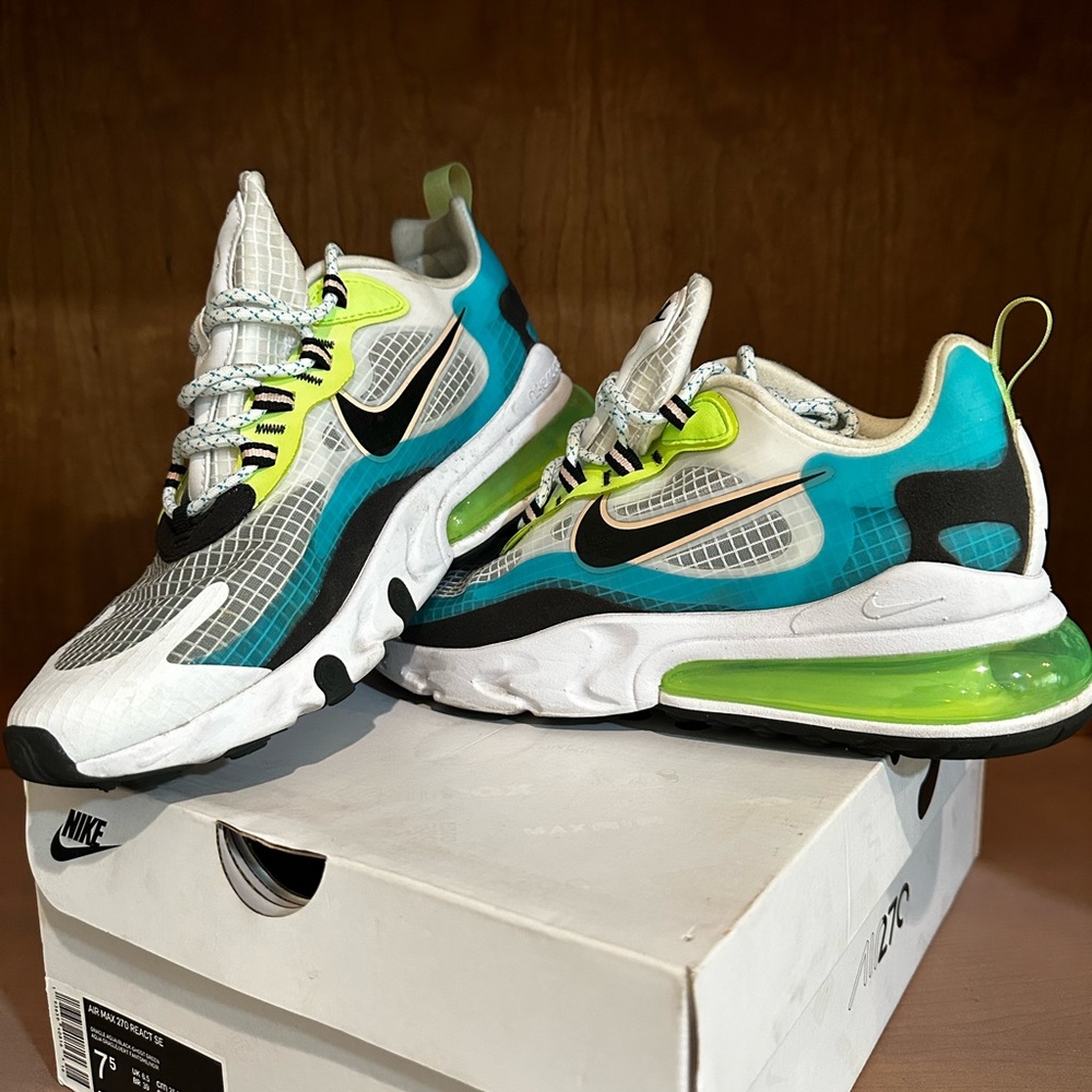Nike Air Max 270 React SE- Oracle Aqua, White and Green Dynamic Design